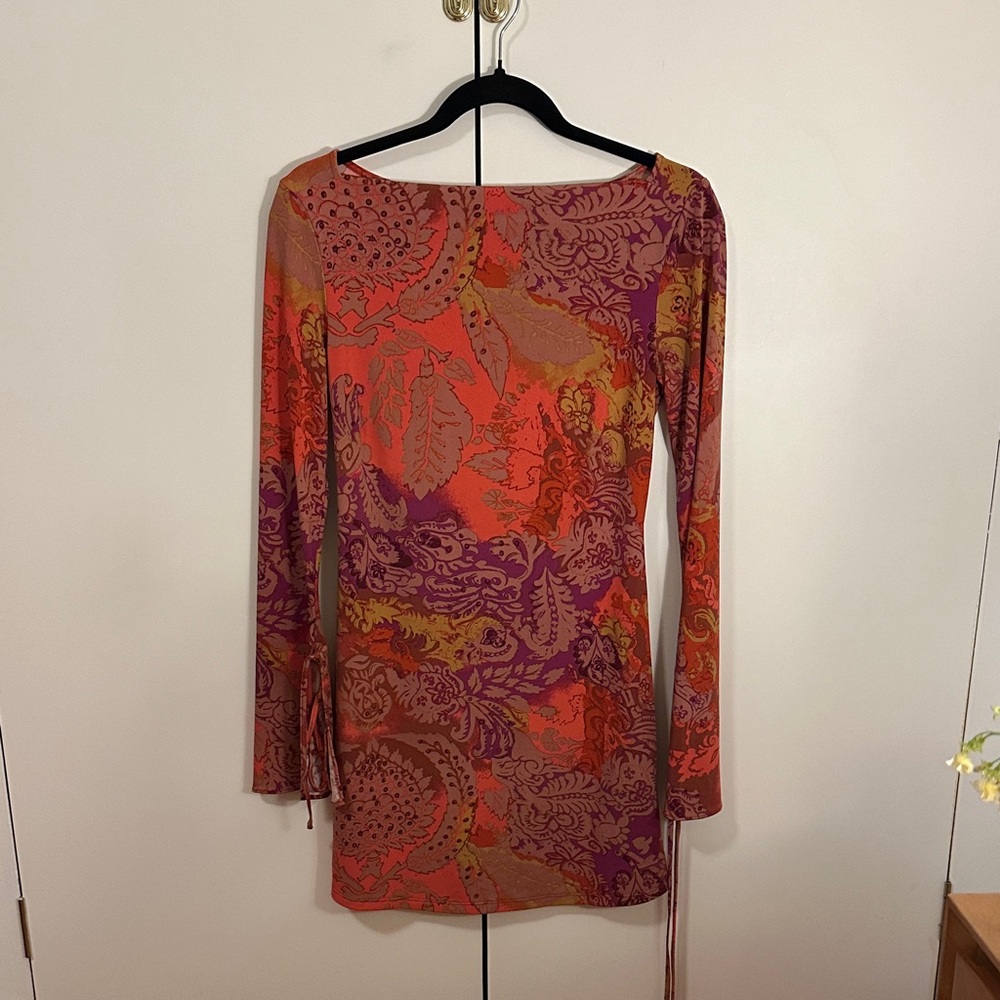 Urban Outfitters Long Sleeve Paisley Shift Dress in Red and Purple